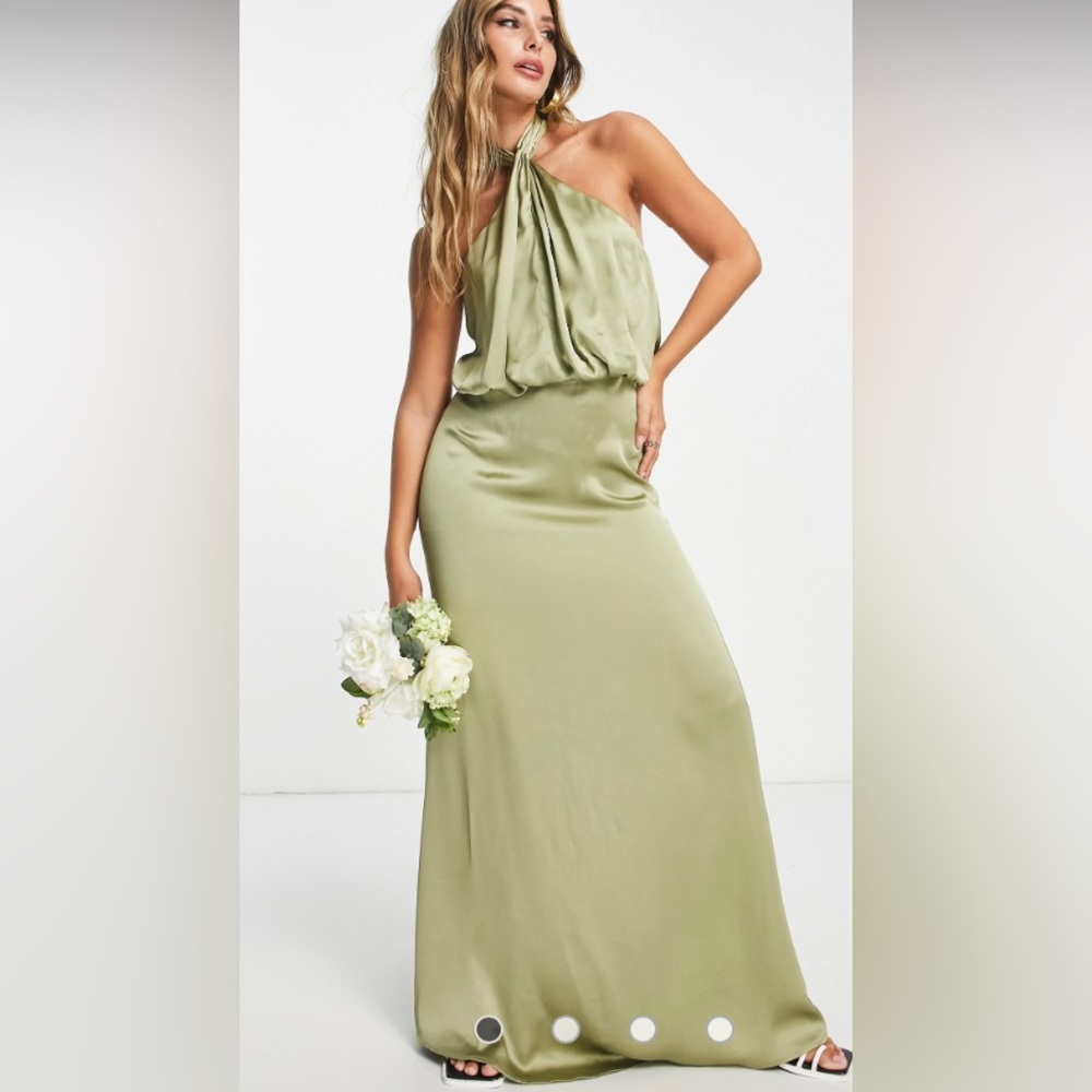 ASOS Pretty Lavish Bridesmaid Sammie halter neck‎ satin maxi dress Sze 2 Wedding